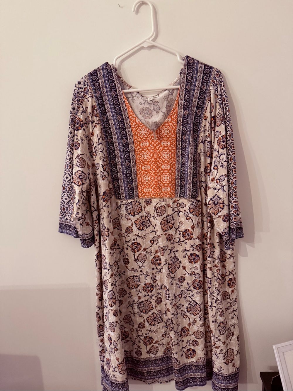 NWT J Jill Midi Dress Plus Size 3XL Geometric Floral Boho Blue/Orange Bisque